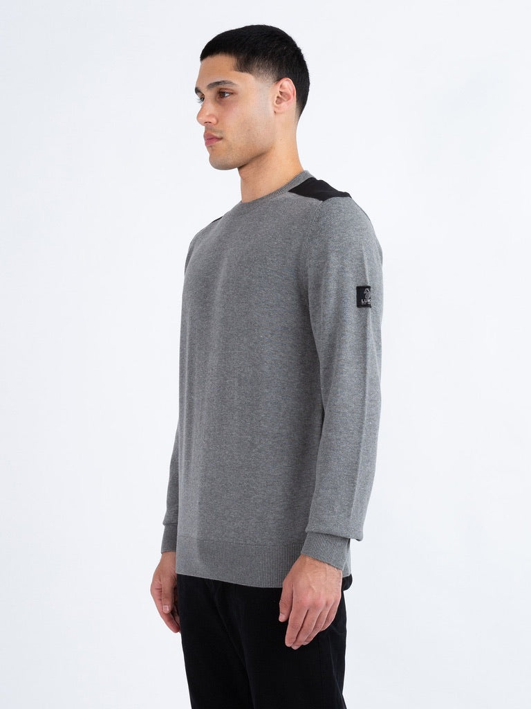 Luke 1977 Berwick Panel Crew Knit Jumper - Mid Grey
