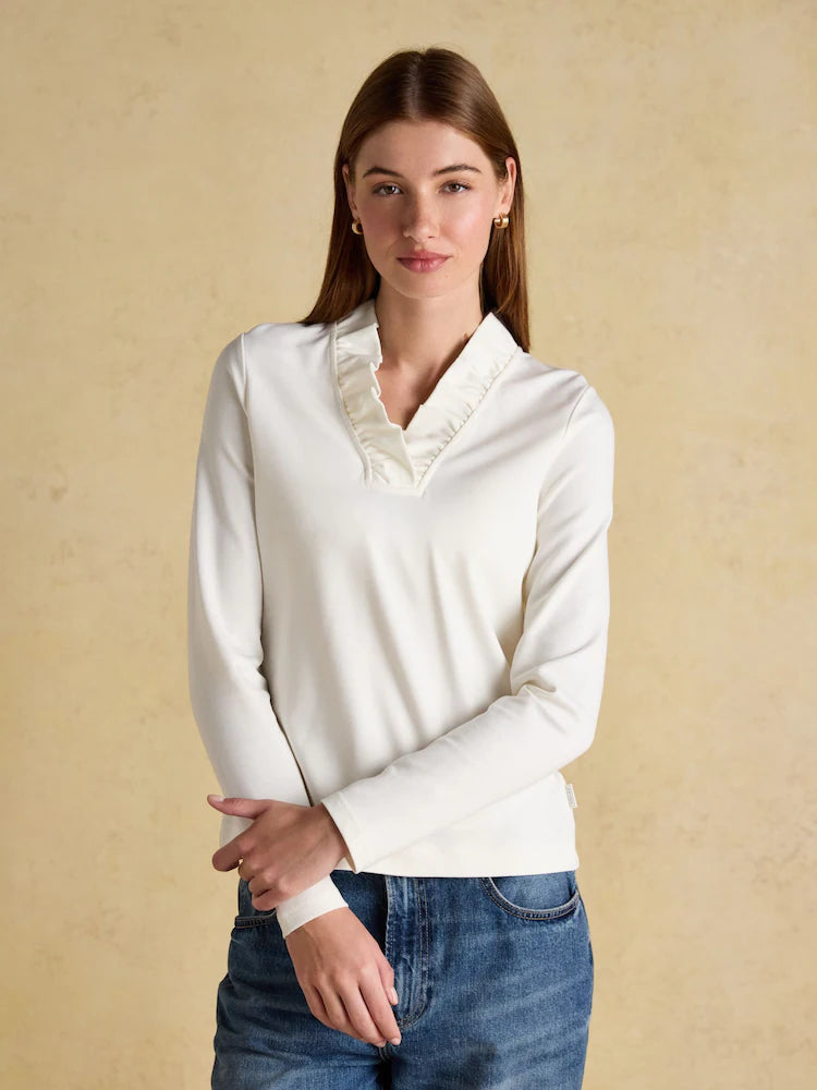 Joules Heidi Cream Frill Neck Jersey Top