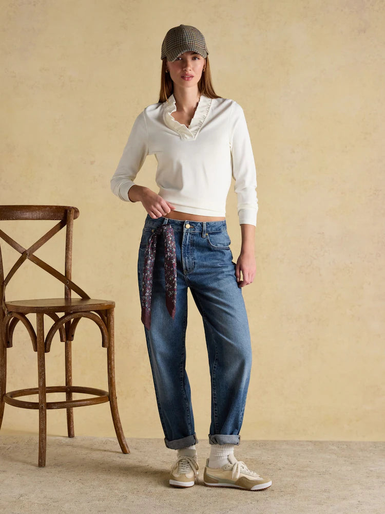 Joules Heidi Cream Frill Neck Jersey Top
