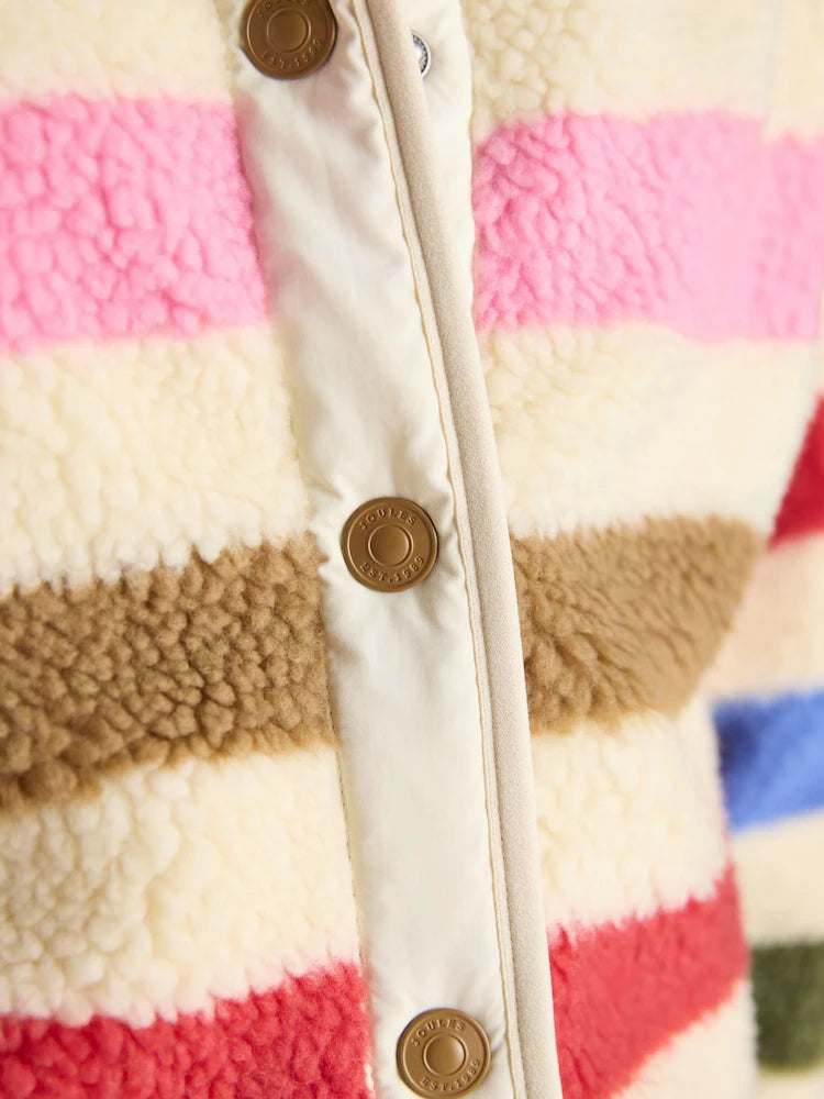 Joules Cream Multi Bright Striped Borg Fleece Jacket