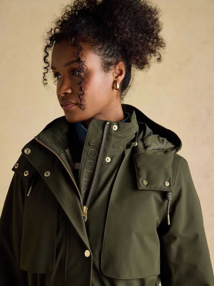 Joules Warmwell Green Waterproof Fleece Lined Raincoat with Hood