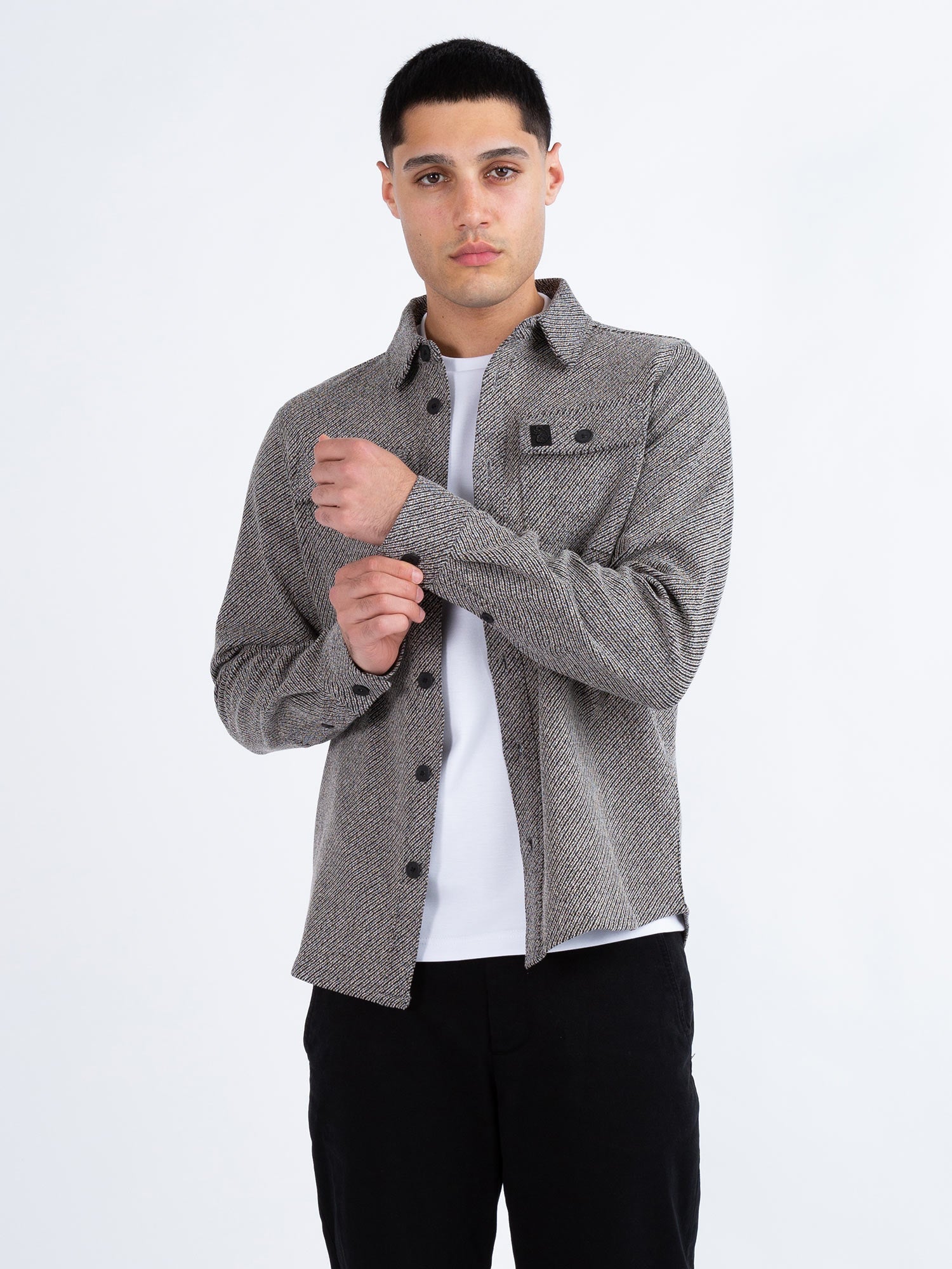 Luke Haines Long Sleeved Overshirt - Black/ White