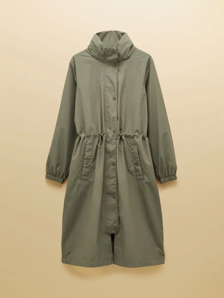 Joules Hensley Khaki Green Longline Waterproof Coat with Packable Hood