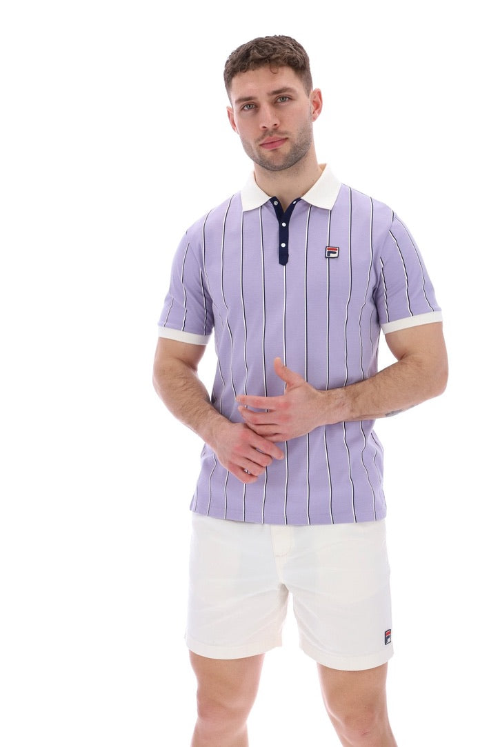 FILA Brett Double Stripe Polo Shirt - Wisteria/Gardenia/Navy