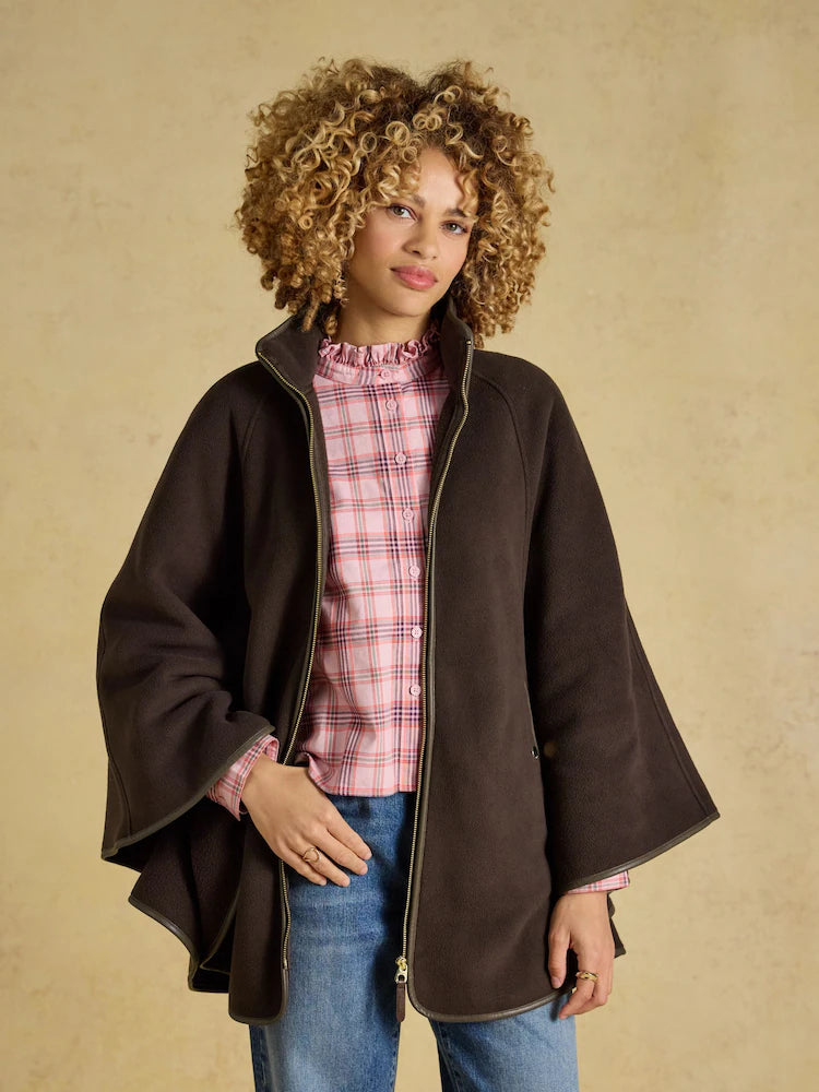 Joules Heritage Chocolate Brown Longline Polar Fleece Longline Cape