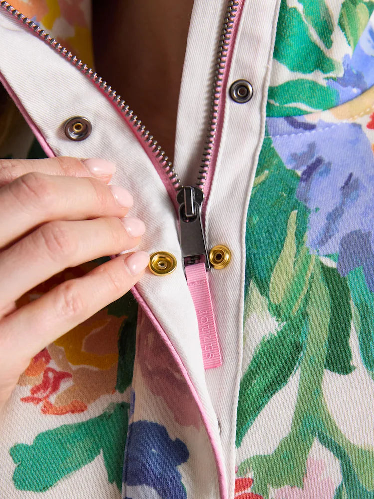 Joules Burnham White Floral Quarter Zip Sweatshirt With Funnel Neck