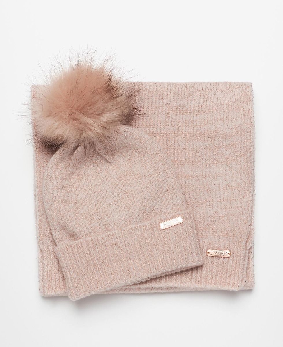 Barbour International Sparkle Beanie & Scarf Gift Set - Pink