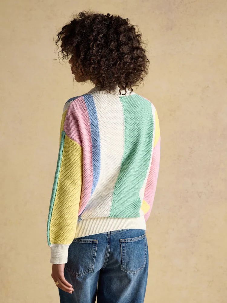 Joules Multi Stripe Cable Knit Cricket Cotton Jumper