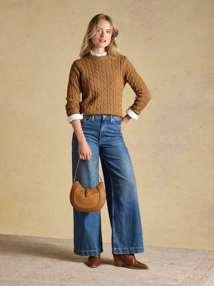 Joules Camel Classic Crew Neck Cotton Cable Knit Jumper
