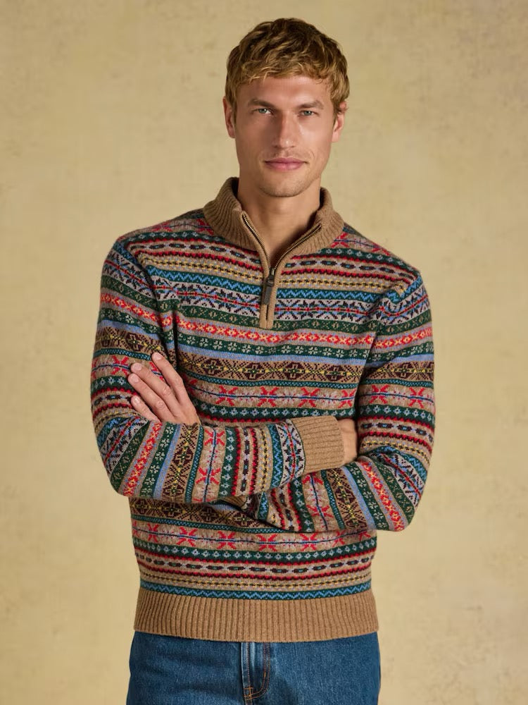 Joules Multi Wool Rich Fair Isle Quarter Zip Jumper