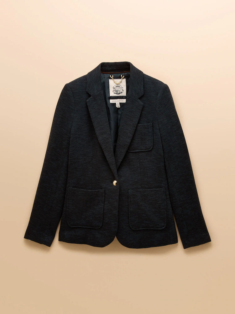 Joules Albury Navy Herringbone Jersey Tweed Blazer