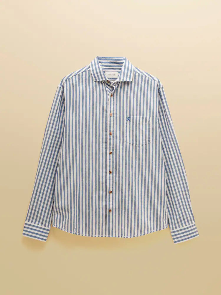 Joules Blue & White Striped Linen Blend Long Sleeve Shirt