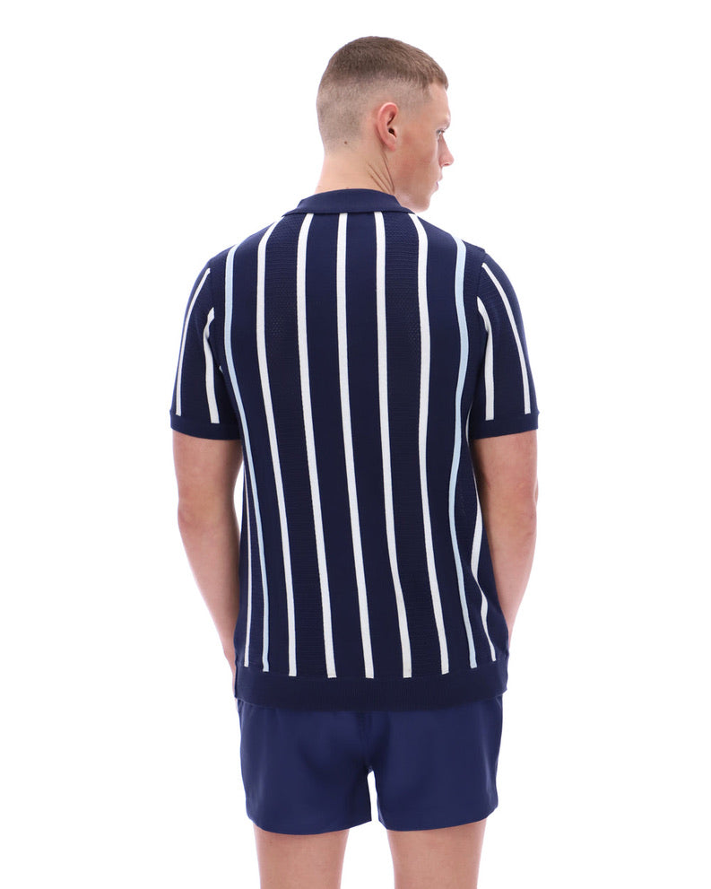 FILA Giorgio Crochet Patchwork Knitted Polo with Zip - Fila Navy