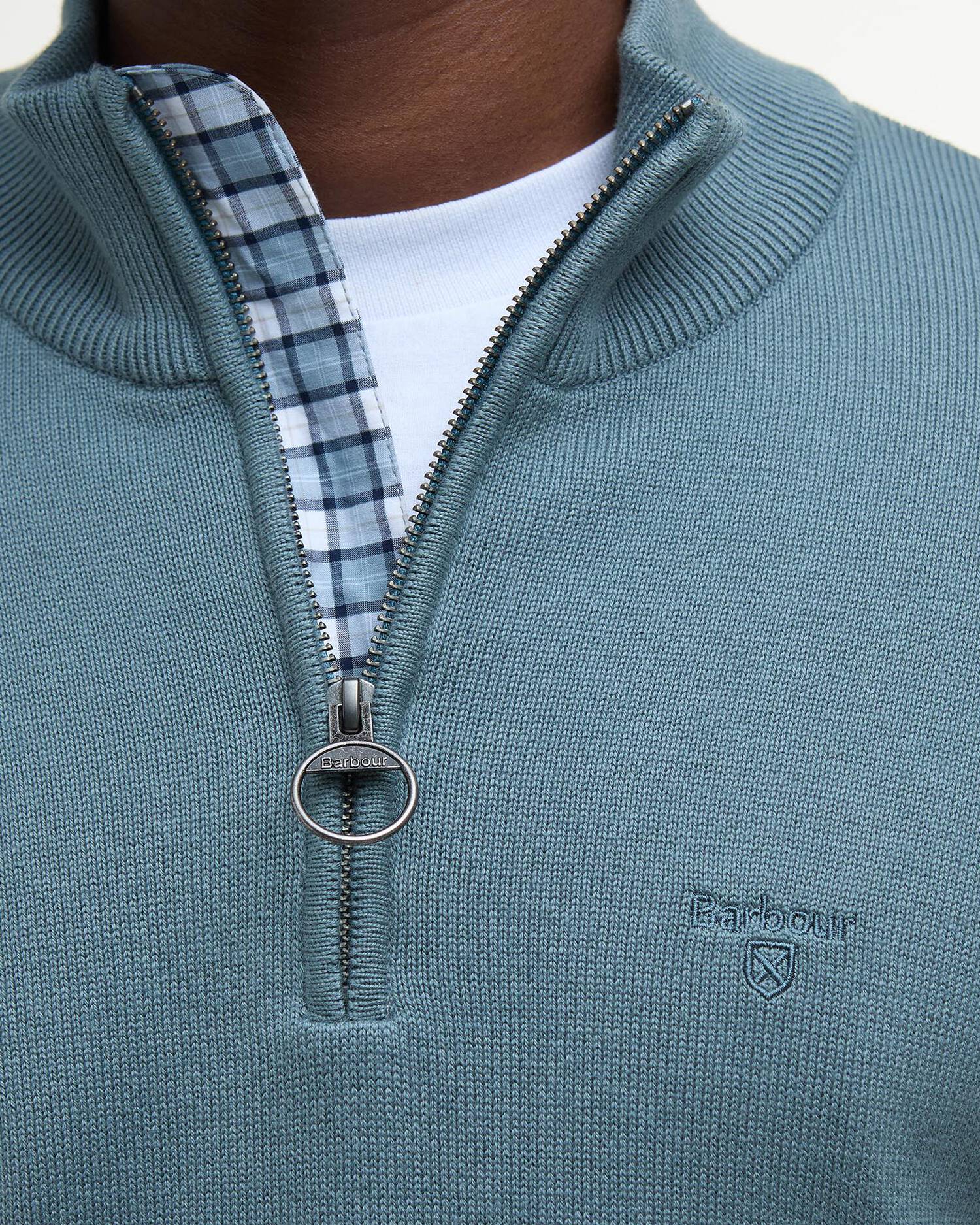 Barbour Cotton Half Zip Knitted Jumper - Vintage Teal
