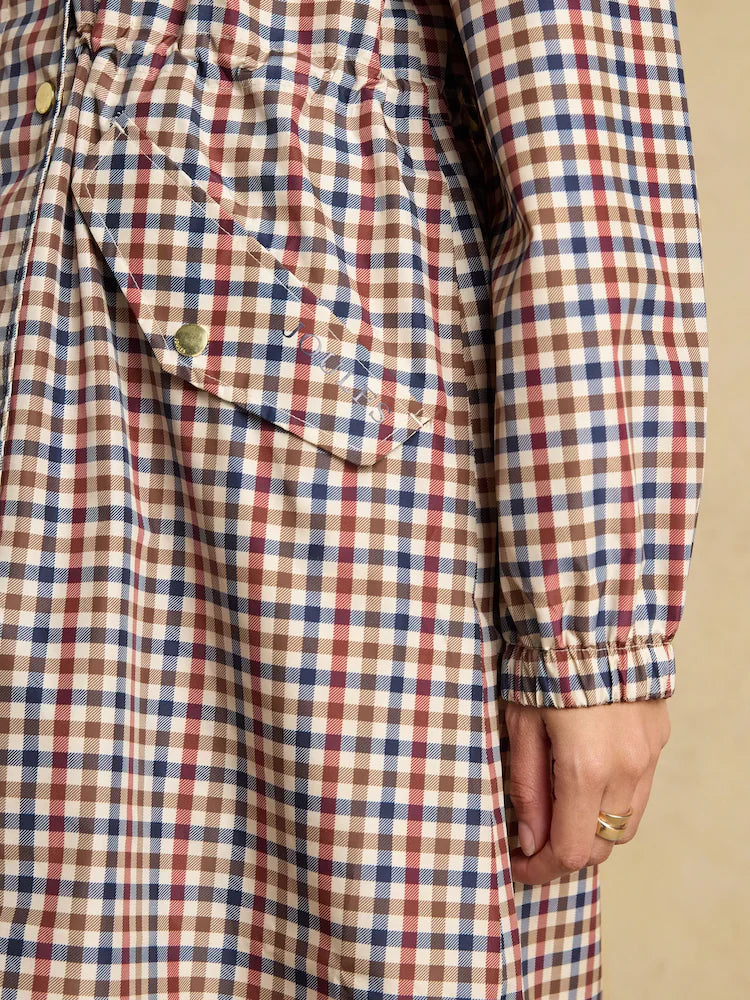 Joules Holkham Gingham Waterproof Packable Raincoat With Hood