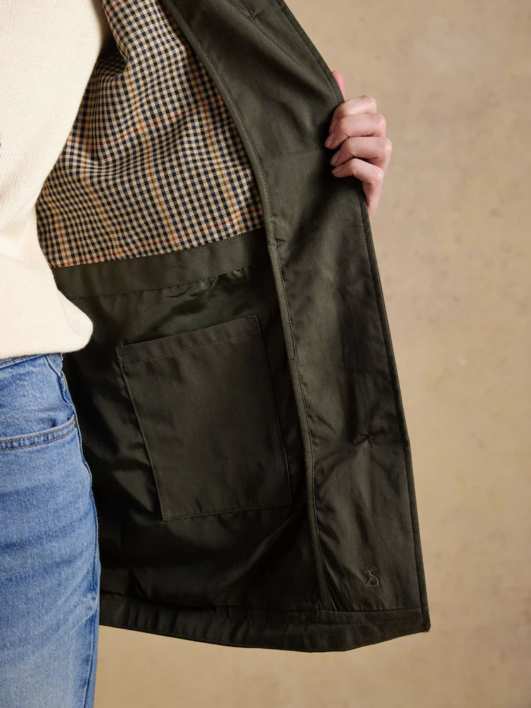 Joules Rainmore Khaki Green Button Through Waterproof Raincoat