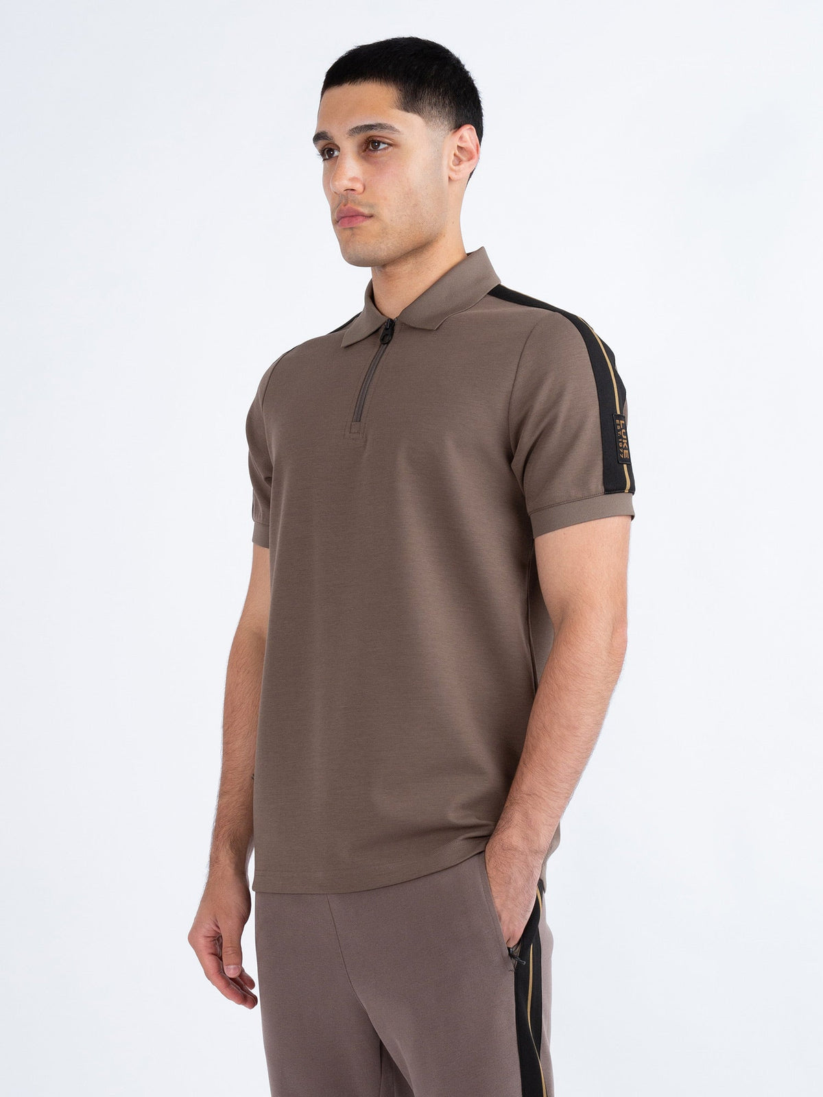 Luke Caltech Tape Detail Polo Shirt - Mushroom | Spiders Whitby