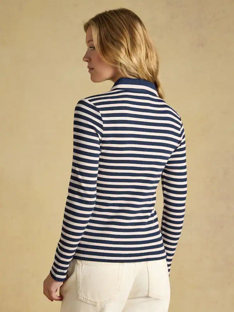 Joules Fairfield Navy/Oat Marl Ribbed Long Sleeve Collared Jersey Top