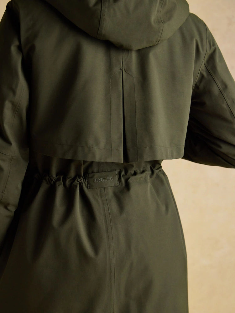 Joules Warmwell Green Waterproof Fleece Lined Raincoat with Hood