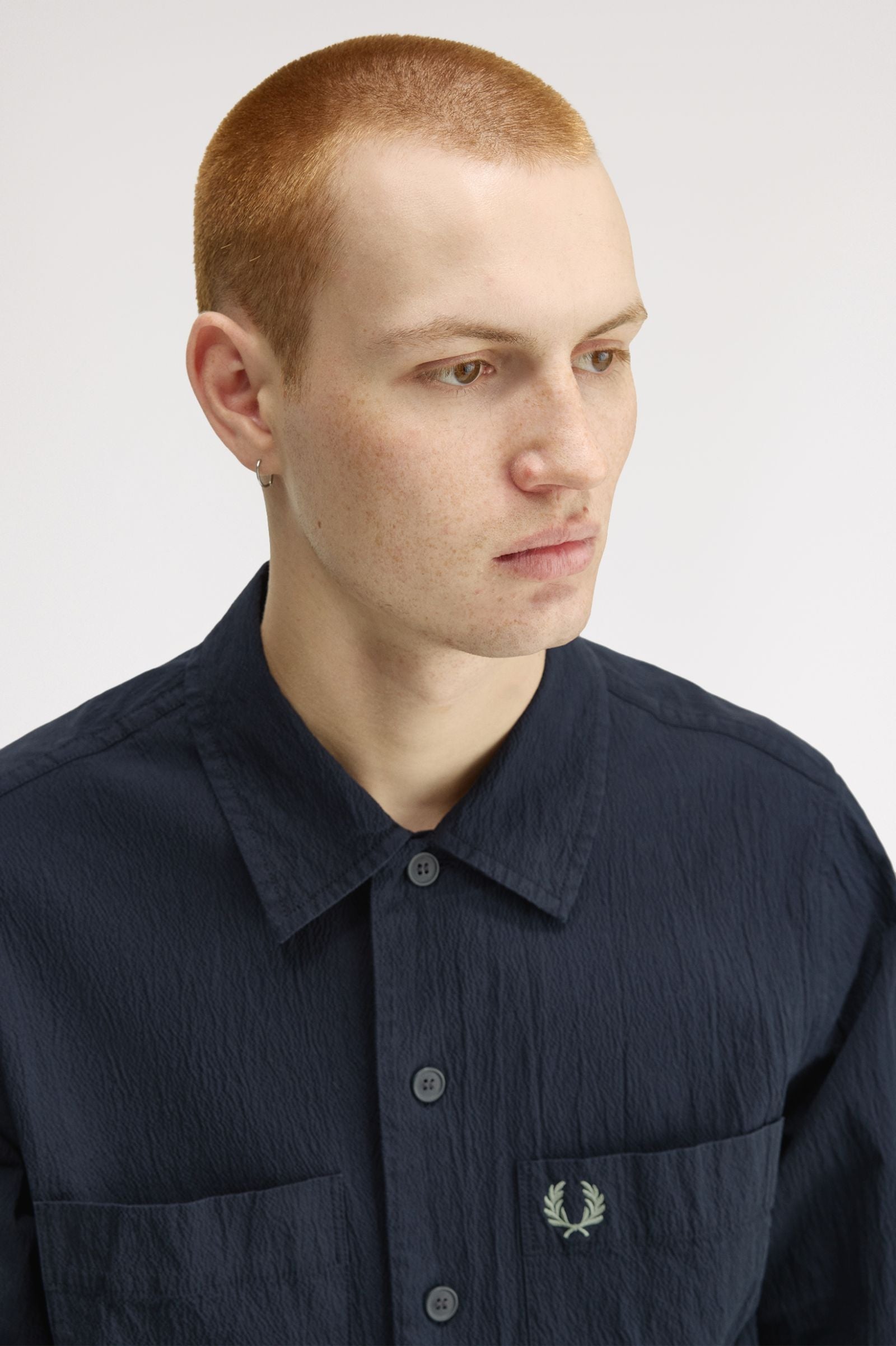 Fred Perry Seersucker Overshirt - Navy