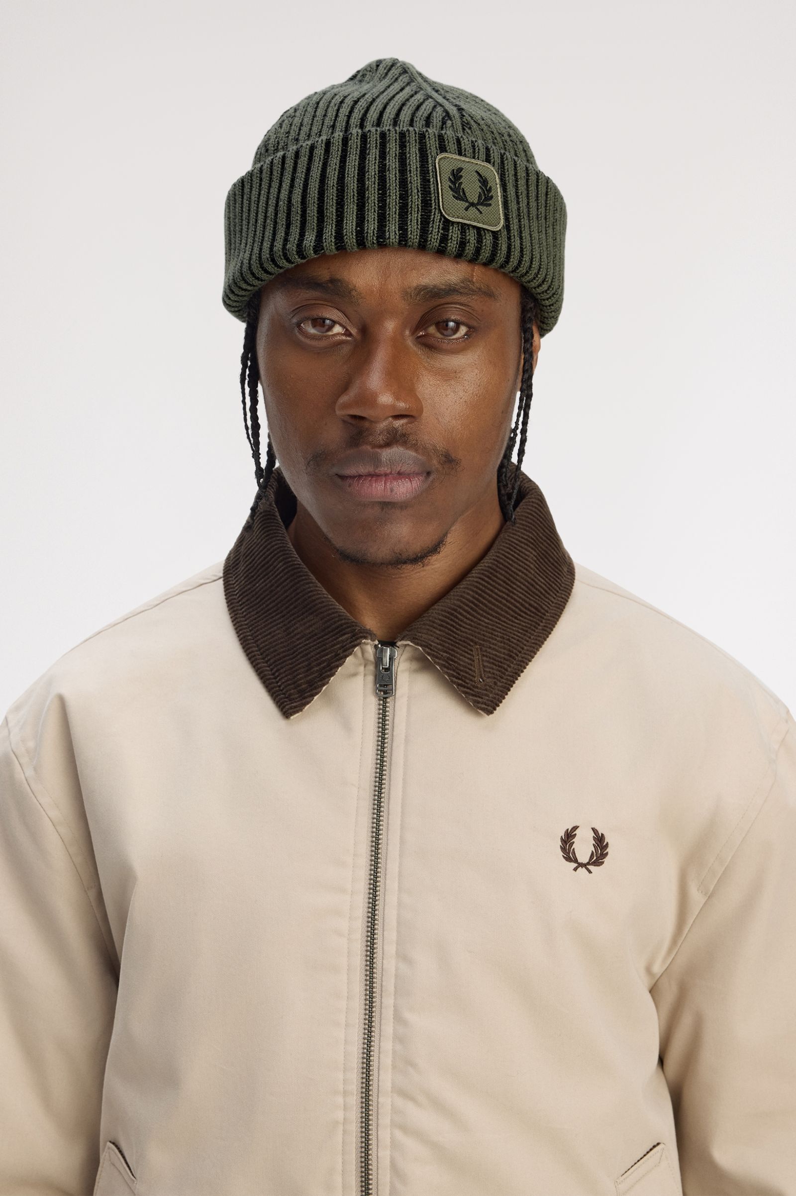 Fred Perry Cotton Ribbed Beanie - Laurel Wreath Green
