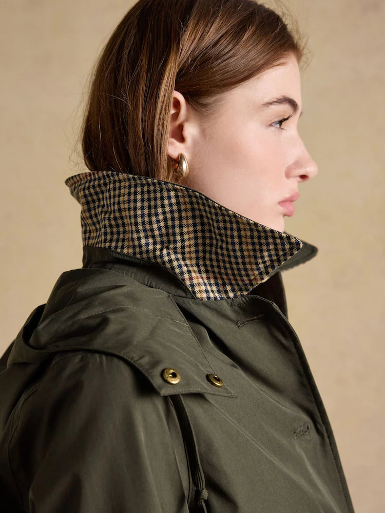 Joules Rainmore Khaki Green Button Through Waterproof Raincoat