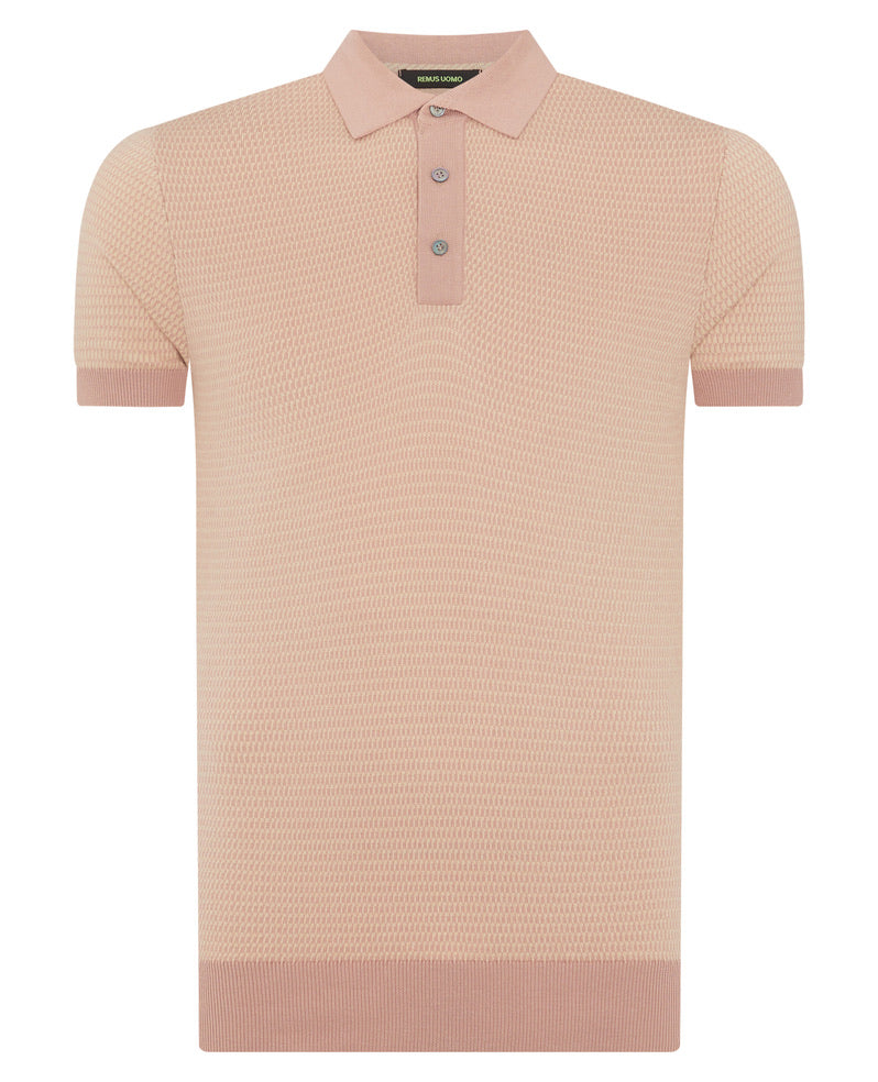 Remus Uomo Knitted Polo Shirt - Pink Salmon