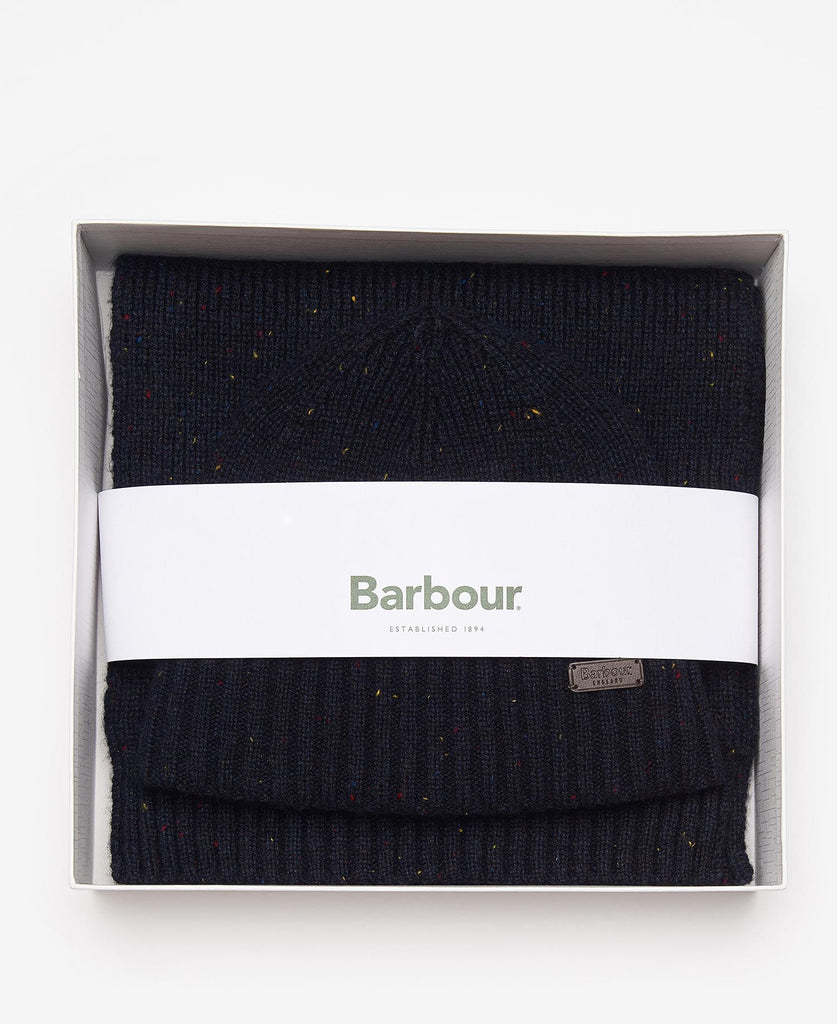 Barbour Carlton Fleck Beanie & Scarf Gift Set - Black