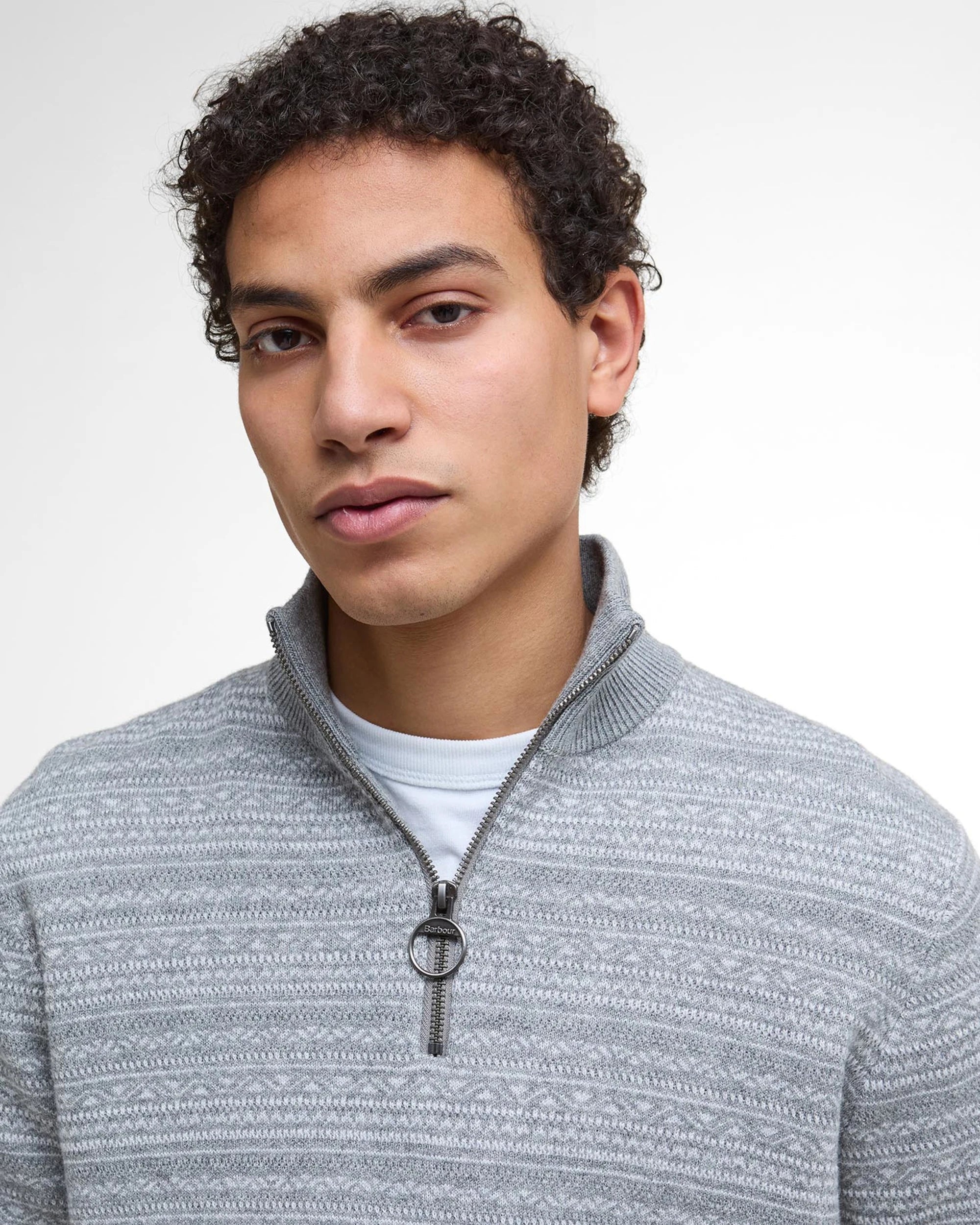 Barbour Dartfield Half Zip Knitted Sweater - Light Grey