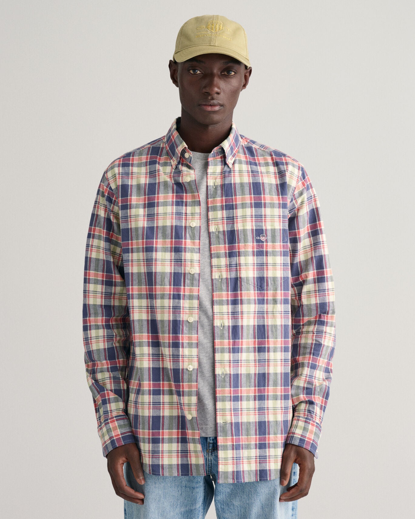 Gant Reg Fit Cotton Linen Check Shirt - Dusty Blue Sea