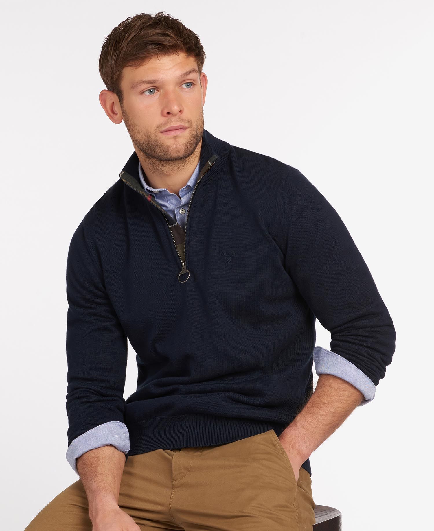 Barbour Essential Cotton Half Zip Sweater - Navy