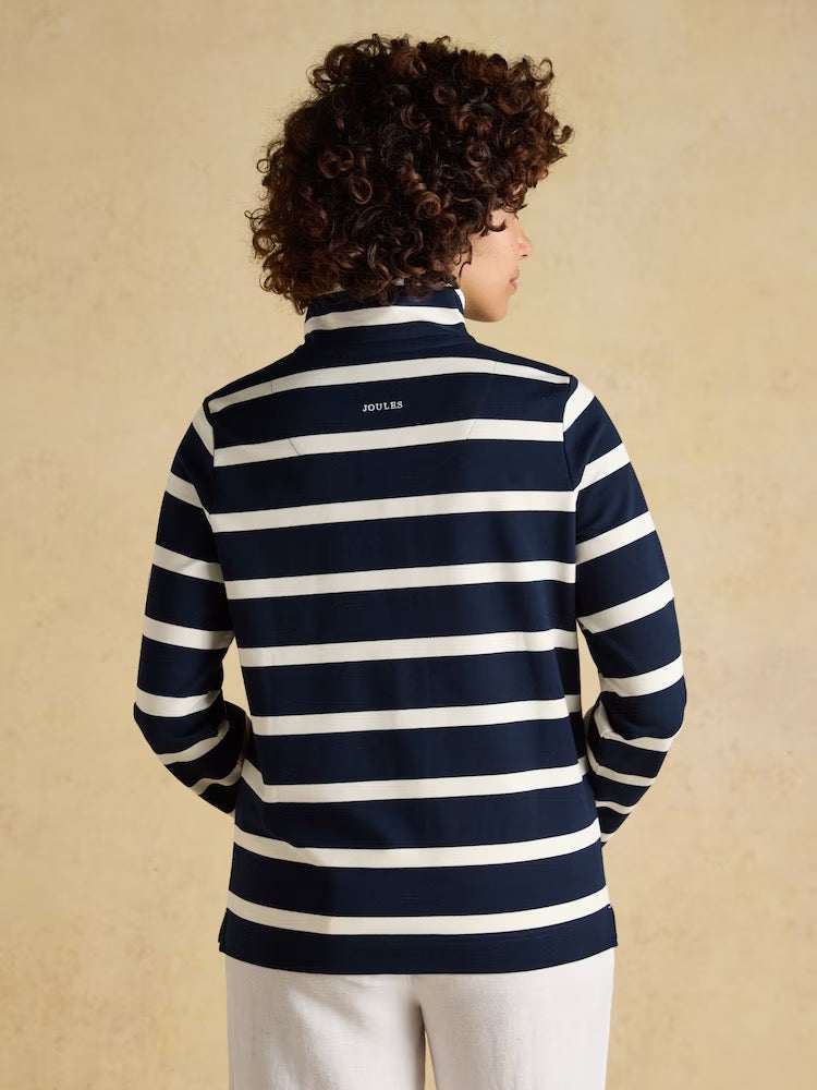 Joules Saunton Navy & Cream Striped Cotton Blend Sweatshirt with Buttoned Funnel Neck
