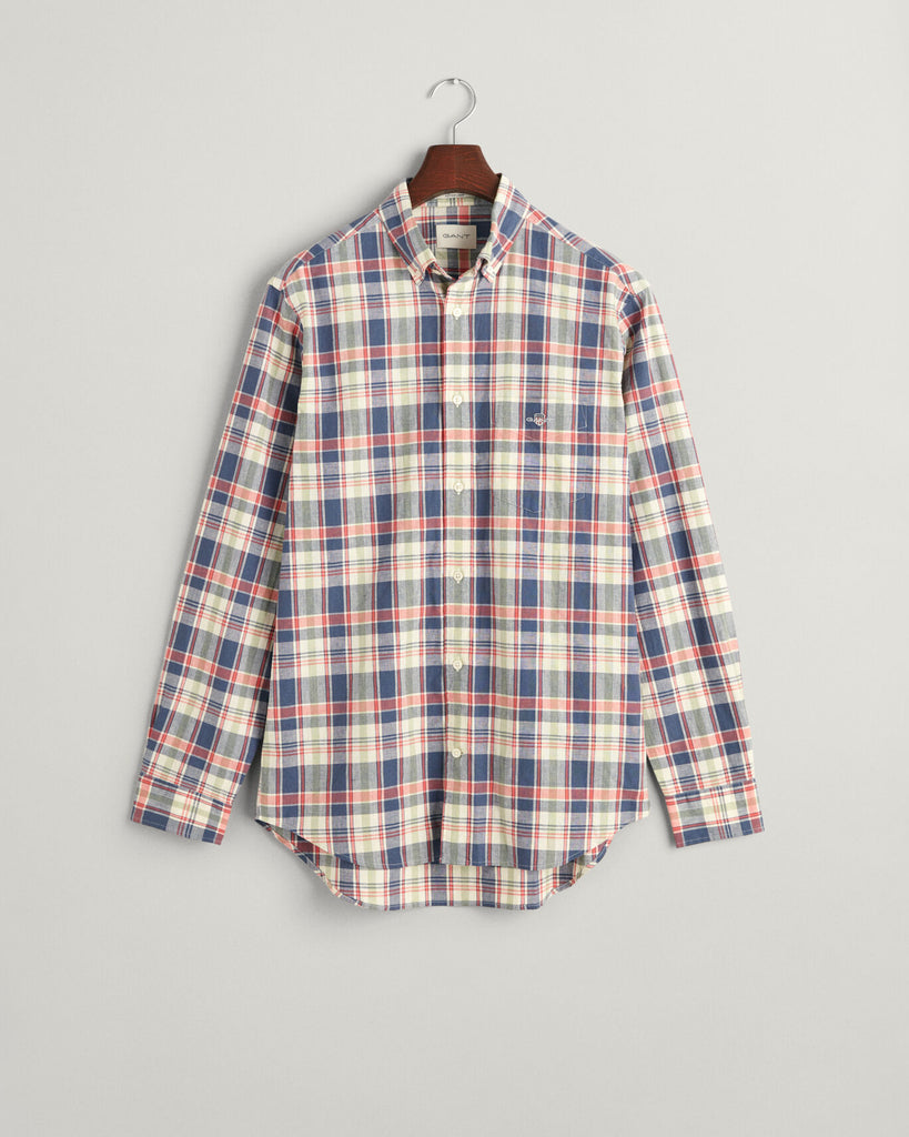 Gant Reg Fit Cotton Linen Check Shirt - Dusty Blue Sea