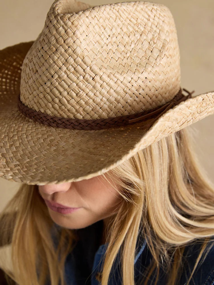 Joules Joanie Western Straw Fedora Hat