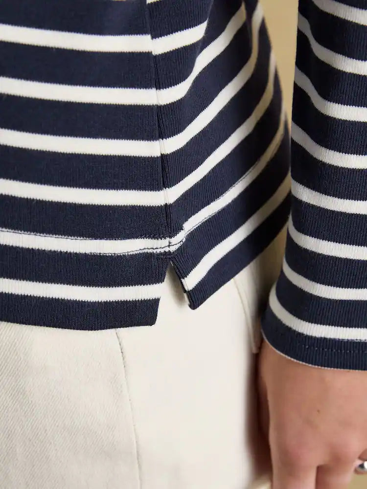 Joules Festive Harbour Dog Navy/Cream Boat Neck Breton Top