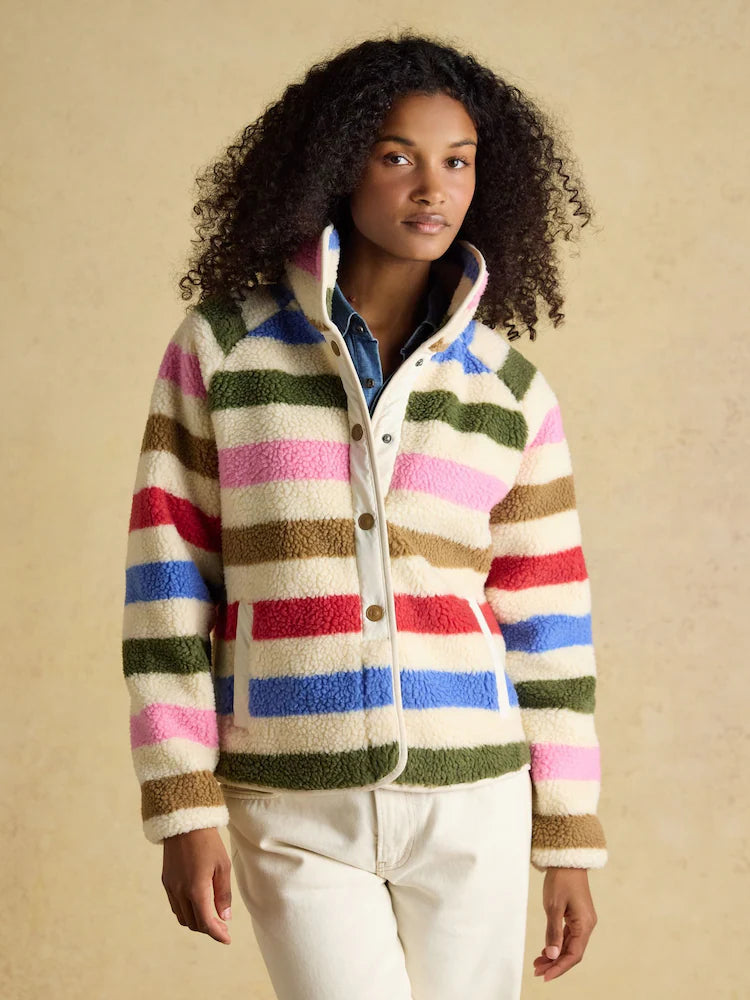 Joules Cream Multi Bright Striped Borg Fleece Jacket