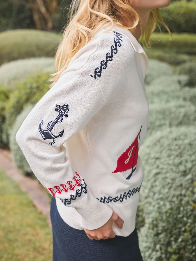 Joules Sail Away Jumper Cream Embroidered Knitted Jumper