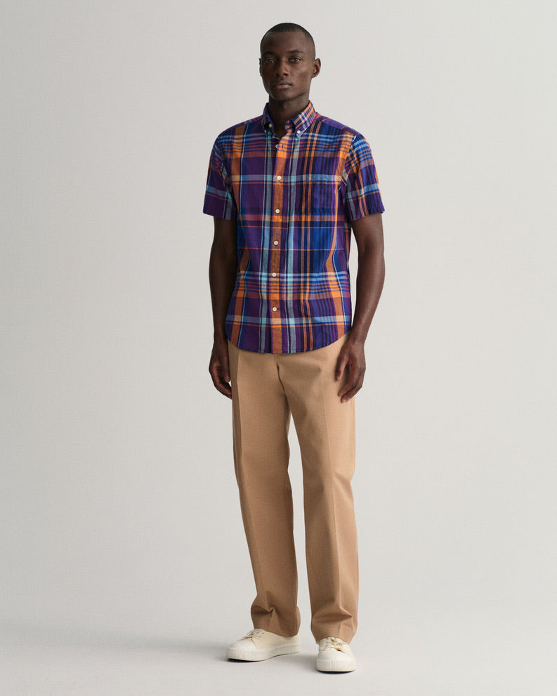 Gant Regular Fit Colourful Madras Short Sleeved Shirt - Dark Violet