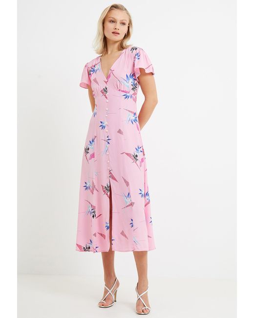 French Connection Eugine Delph Dres V Neck Dress - Sea Pink