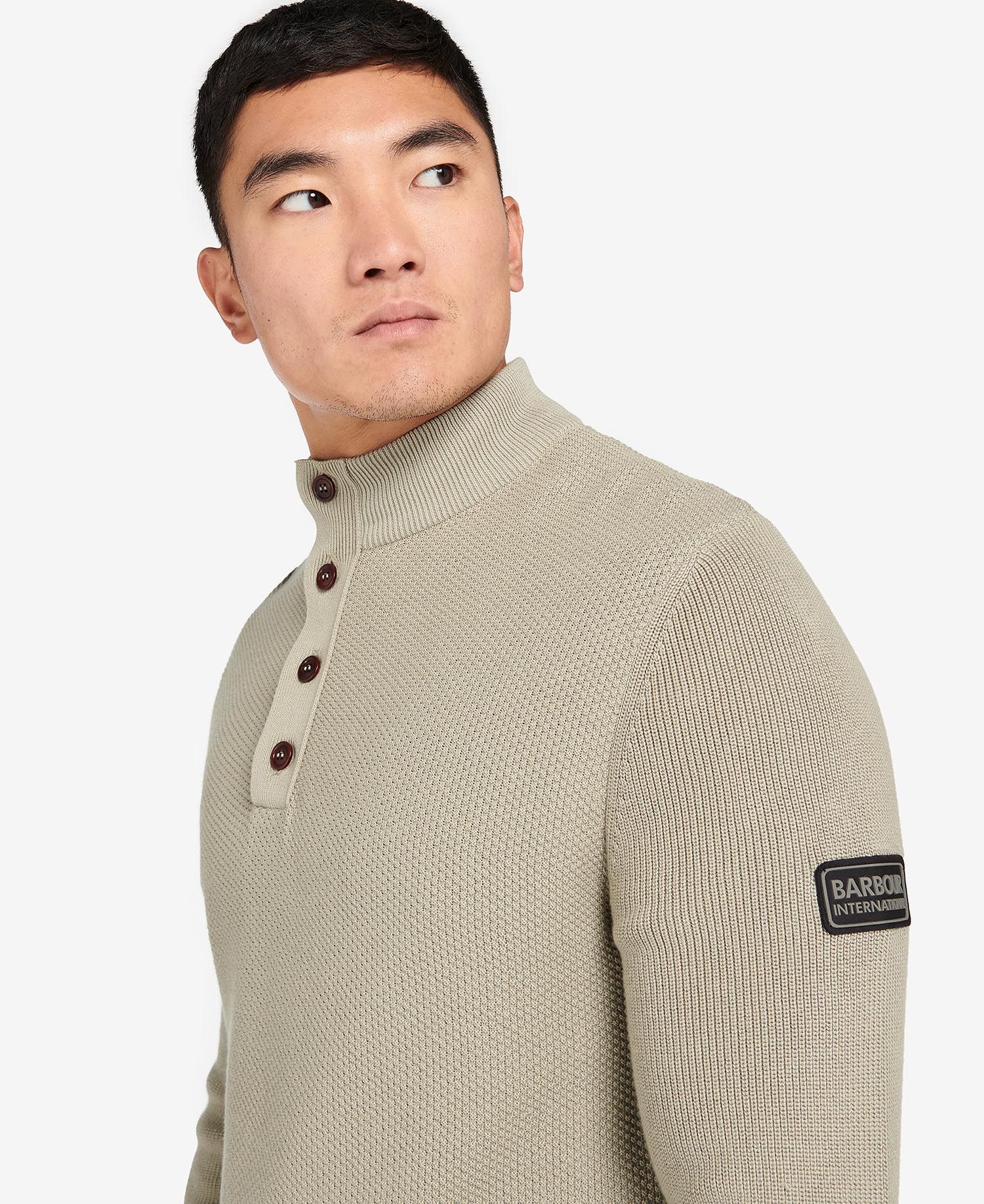 Barbour International Moss Quarter Placket Knit - Cavalry Sand