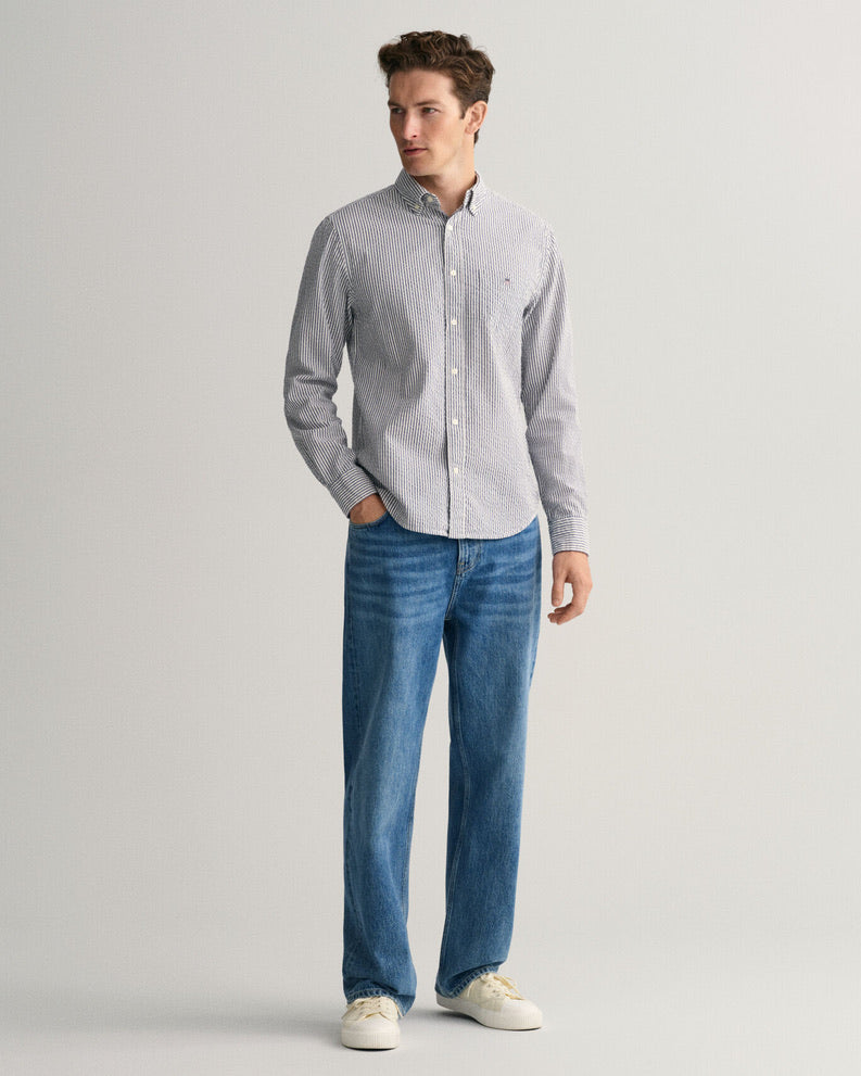 Gant Regular Fit Seersucker Shirt - Evening Blue