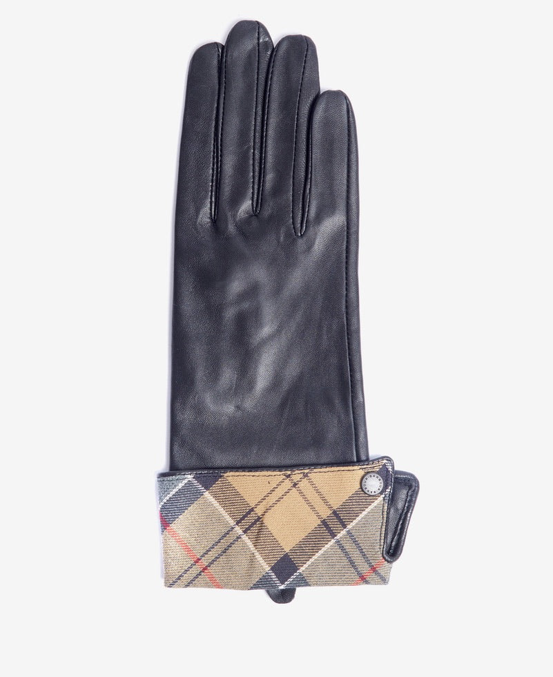 Barbour Lady Jane Leather Gloves - Black/ Dress Tartan