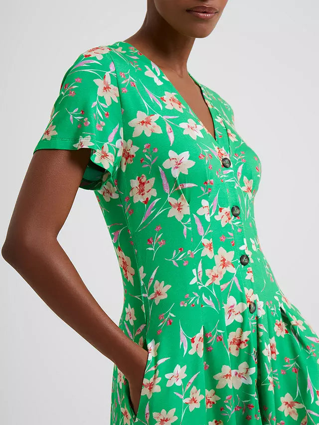 French Connection Camille Meadow V Neck Dress - Poise Green