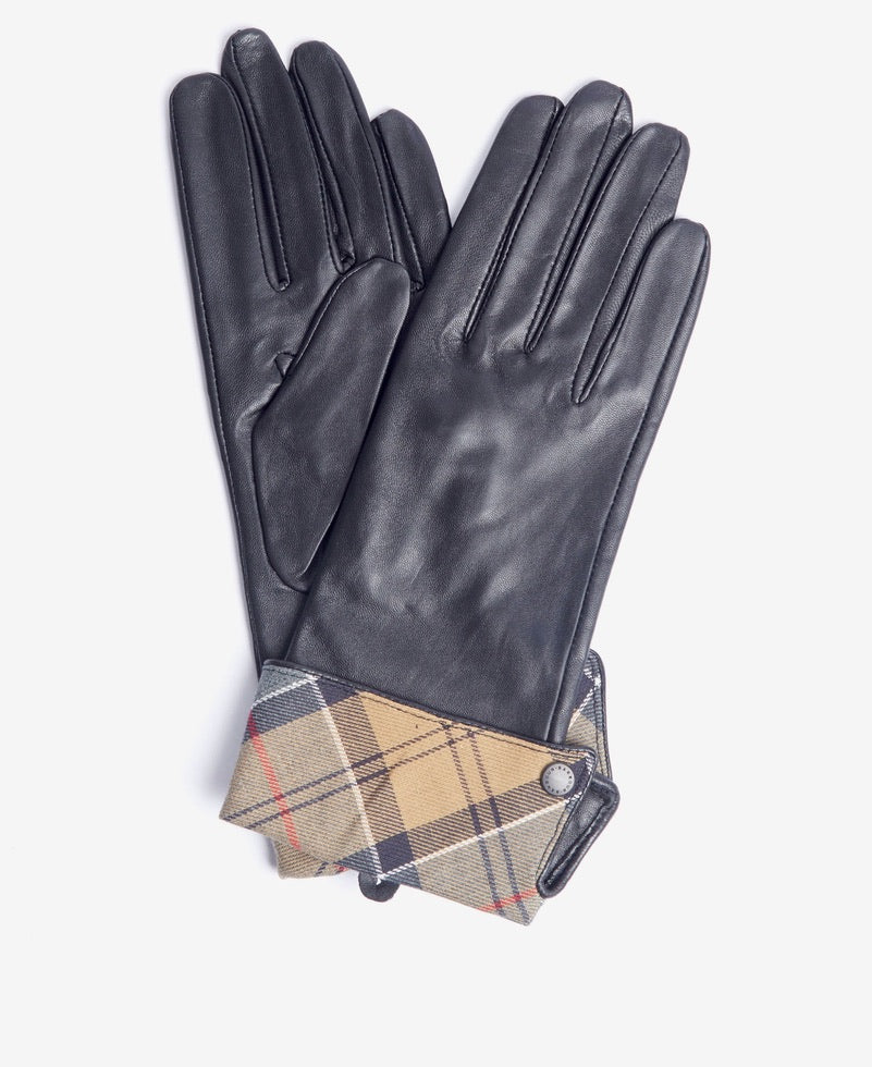 Barbour Lady Jane Leather Gloves - Black/ Dress Tartan