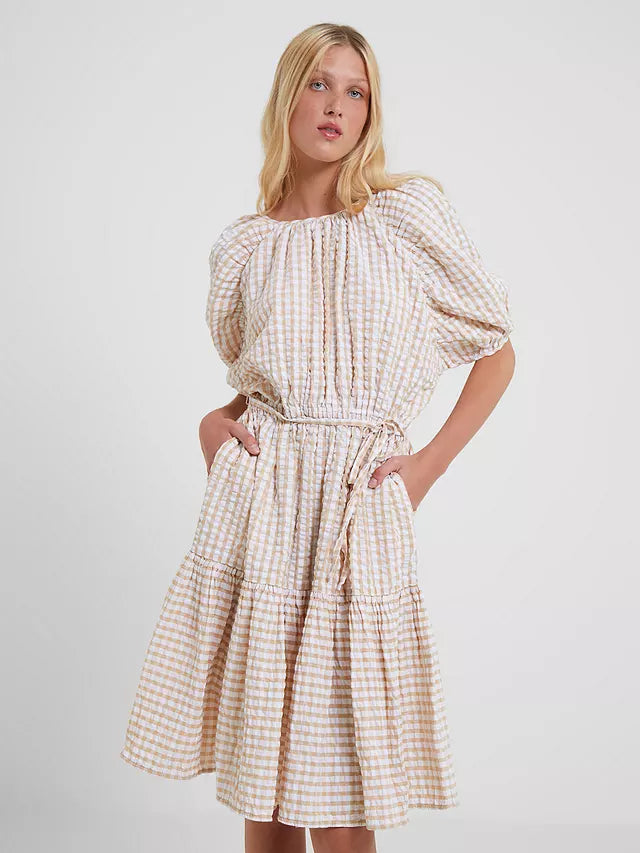 French Connection Filippa Organic Puff Sleeve Dress - Incense