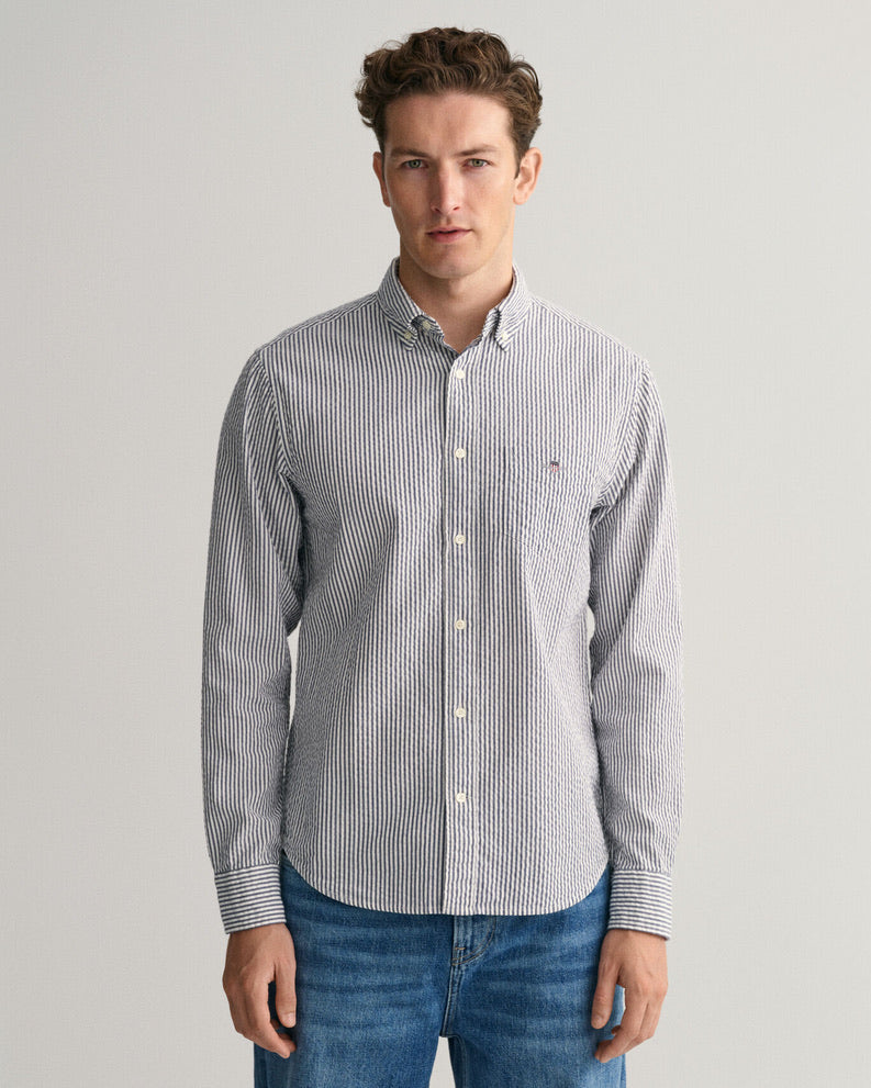 Gant Regular Fit Seersucker Shirt - Evening Blue