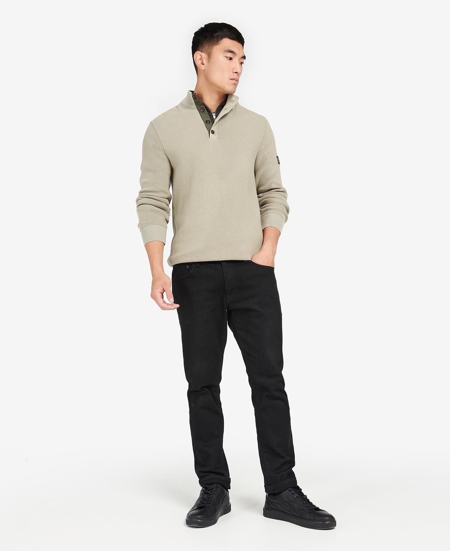 Barbour International Moss Quarter Placket Knit - Cavalry Sand