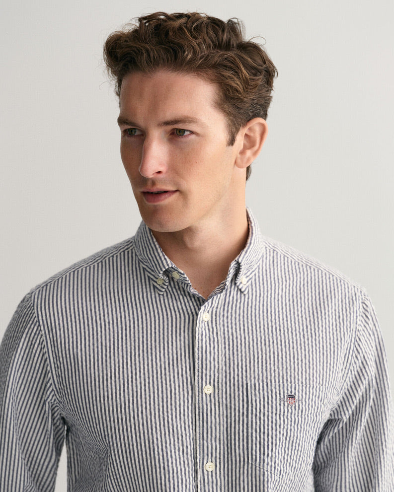 Gant Regular Fit Seersucker Shirt - Evening Blue