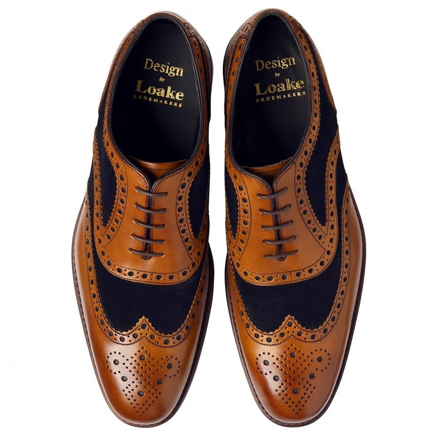 Loake Kerridge Goodyear Welted Shoes - Tan Painted/ Navy Suede