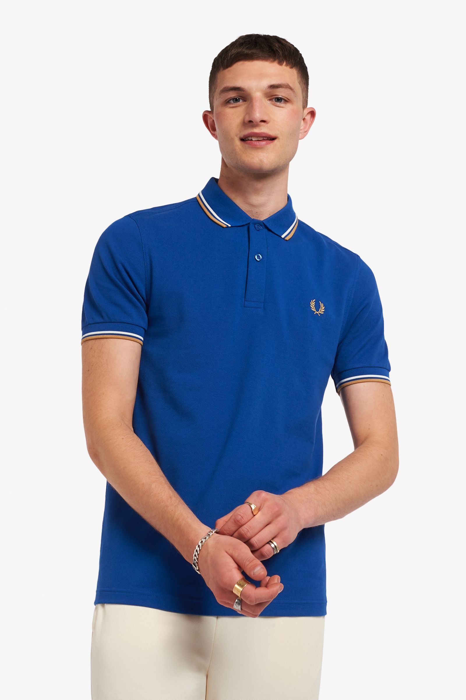Fred Perry Twin Pipped Polo Shirt - Mid Blue